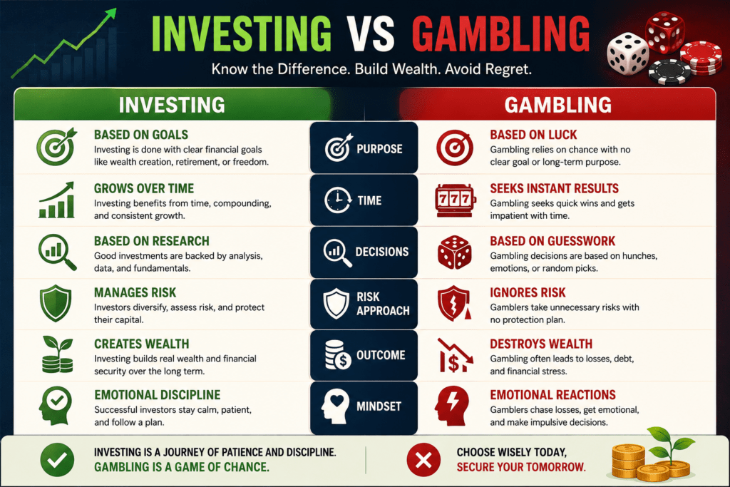 9 Essential Investment Basics Every Beginner Must Know Before Their First Investment 3 investment basics investing versus gambling comparison