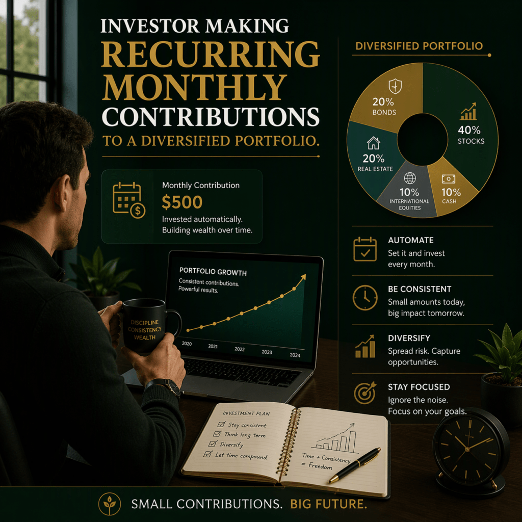 Investor regularly contributing to a diversified investment portfolio